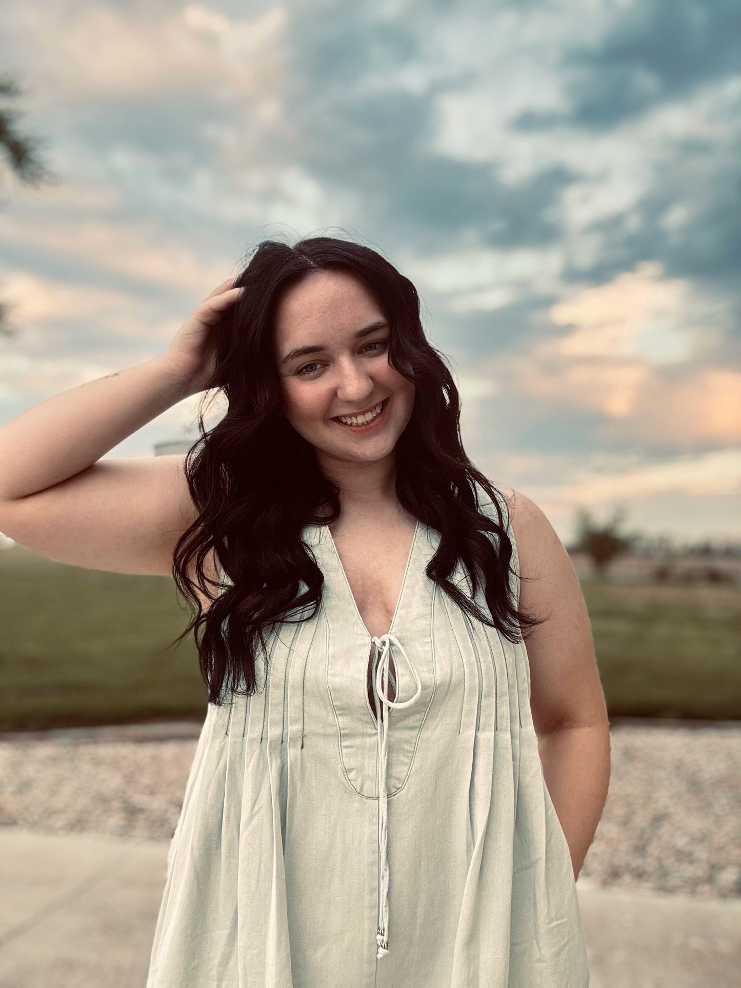 Pleated Denim Tie Romper