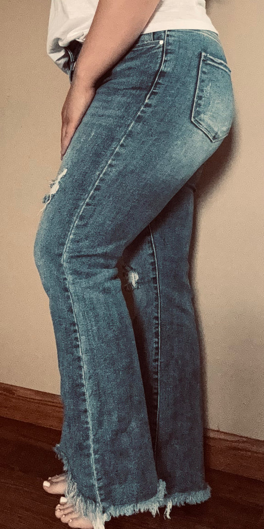 Risen High Rise Fray Hem Ankle Bootcut Jeans